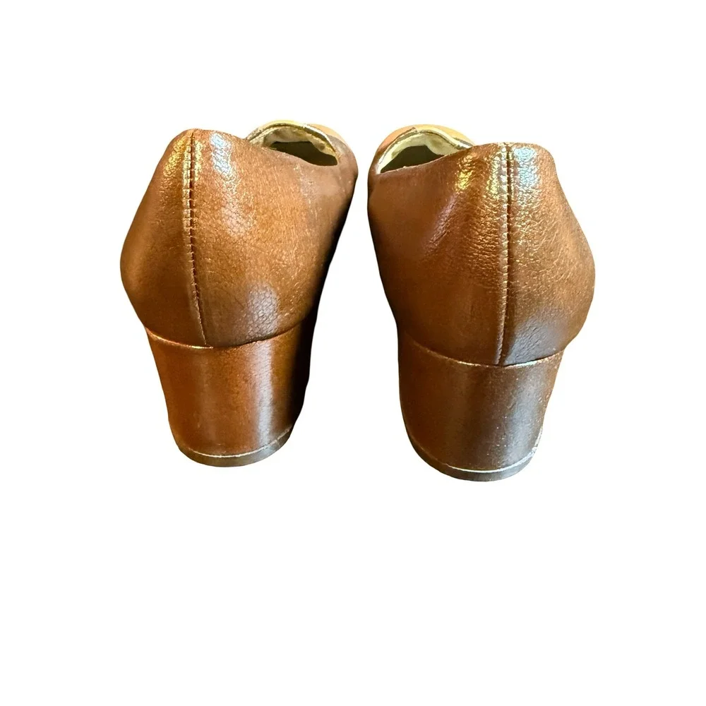 Naturalizer Brown Two Tone Leather Block Vintage Heel Pumps Square Toe 6.5 AA/B
